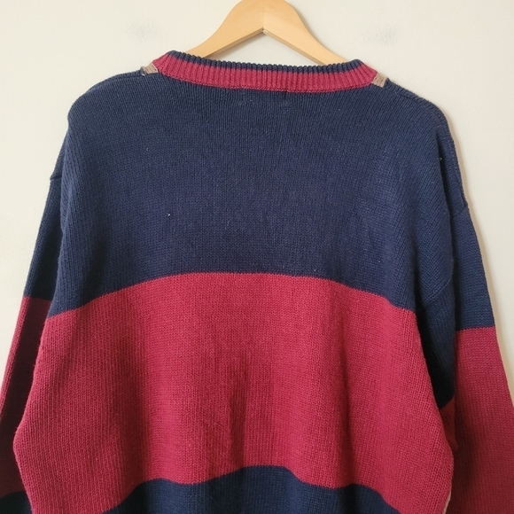 Vintage 90s Colorblock Patchwork Sweater Grandpa Men's XL - Red, Blue, and Tan - Picture 4 of 8